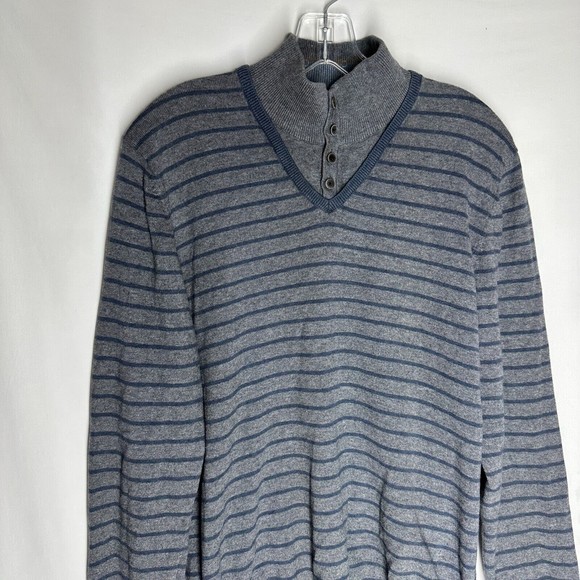 Massimo Dutti Men's Cotton Cashmere Blend Sweater Size L (40) Gray Blue Striped - Picture 4 of 8